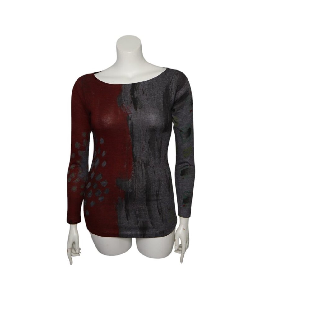 Nally & Millie Women’s Top Large Long Sleeve Gray & Wine Shirt